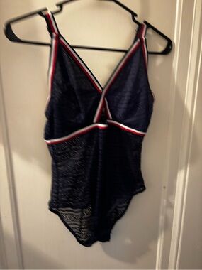 Tommy Hilfiger Navy Lace Bodysuit with Red-White-Blue Trim